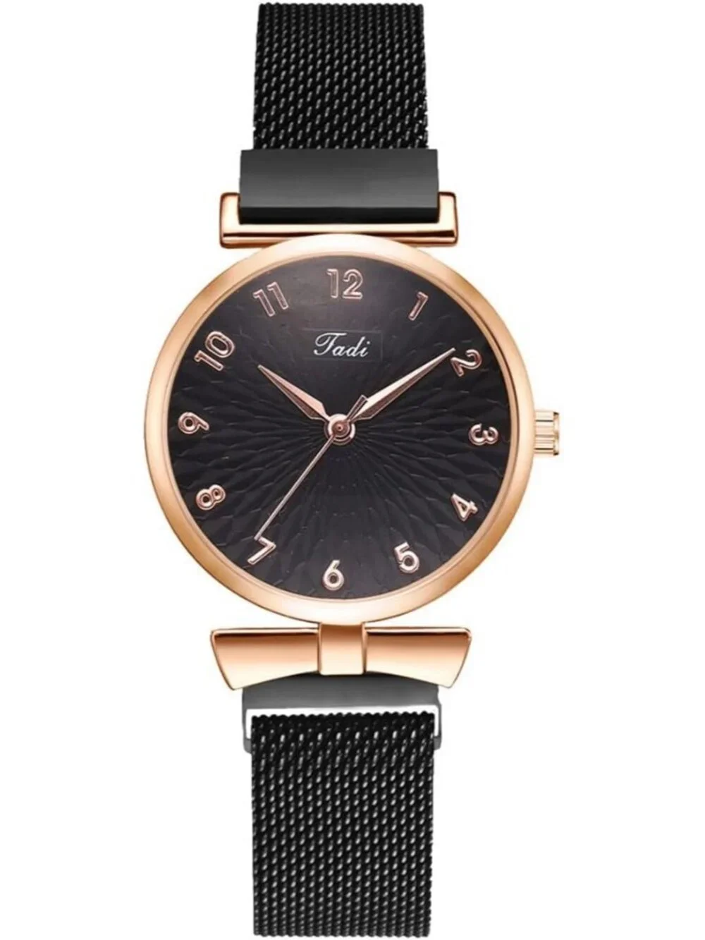 Women's Black Analog Quartz Classic Alloy Strap Crystal Bracelet Set Wrist Watch